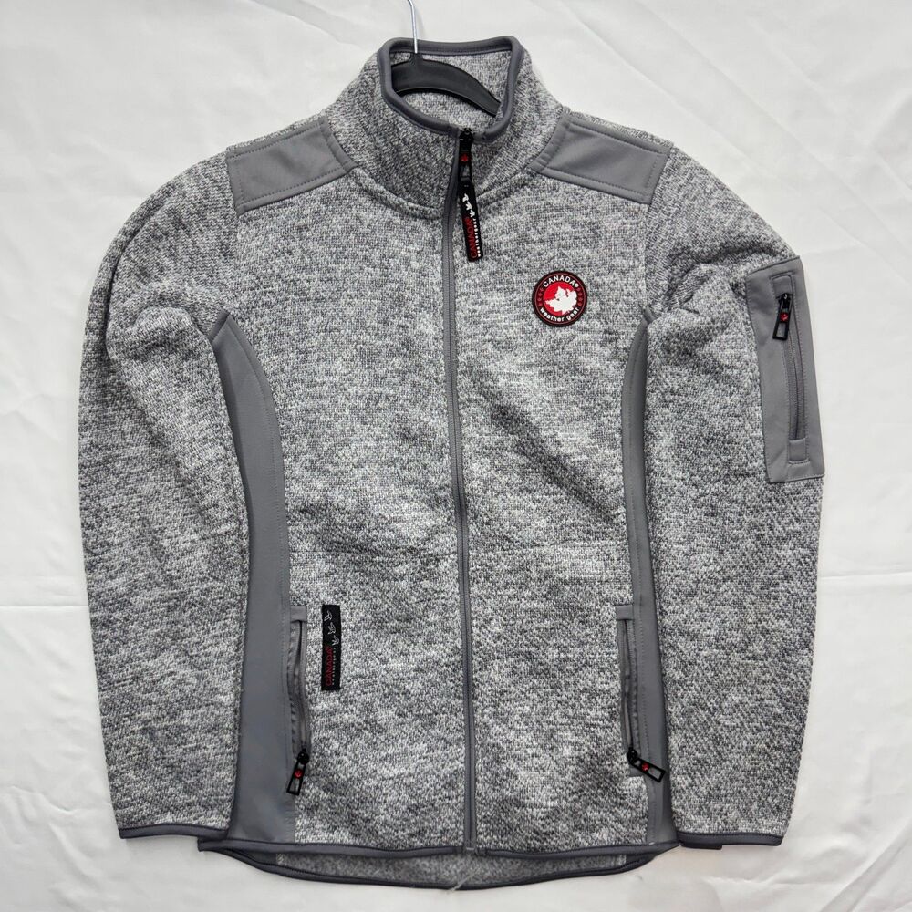 Canada Weather Gear Mens M Grey Marled Fleece Jacket Full Zip Canada Patch